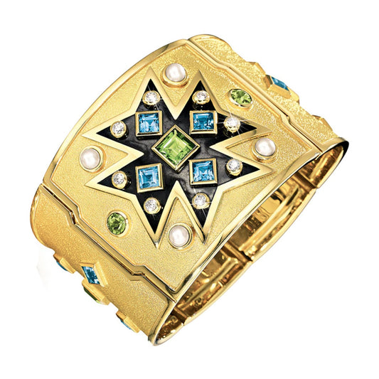 Verdura - 18k Yellow Gold Peridot Blue Topaz Maltese Cross Bracelet