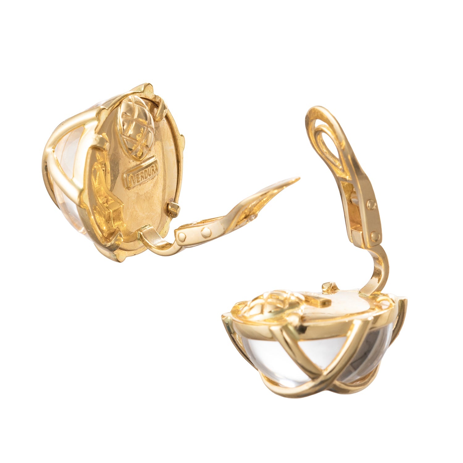 Verdura - 18k Yellow Gold Rock Crystal Caged Earrings