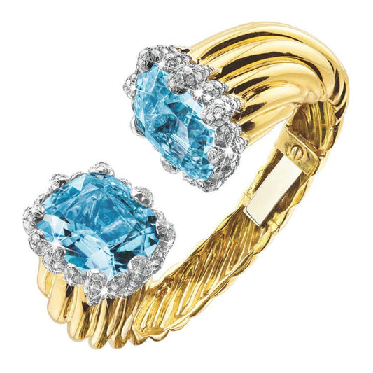 Verdura - Blue Topaz Diamond Fleuron Cuff Bracelet