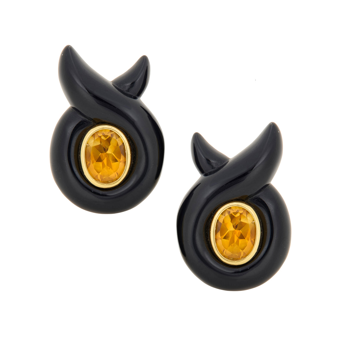 Estate 18k Yellow Gold Citrine Twisted Black Onyx Earrings