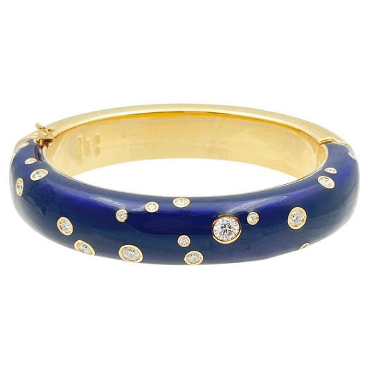 Verdura - Estate 18k Gold Enamel Diamond Night Bangle Bracelet