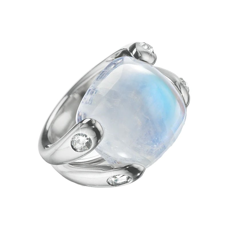 Verdura - Estate 18k White Gold Moonstone Diamond Candy Ring
