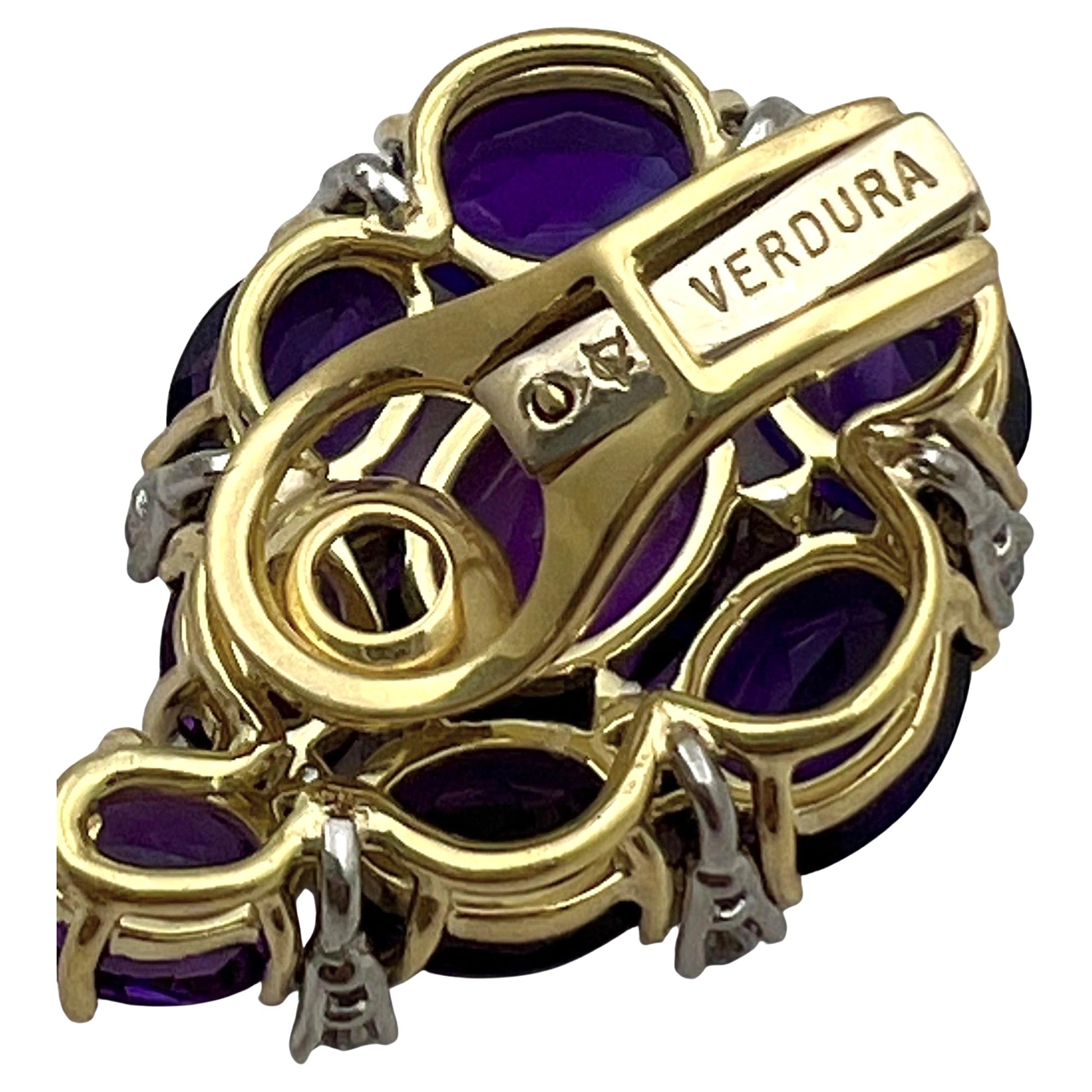 Verdura - Estate 18k Yellow Gold Amethyst Diamond Paisley Earrings