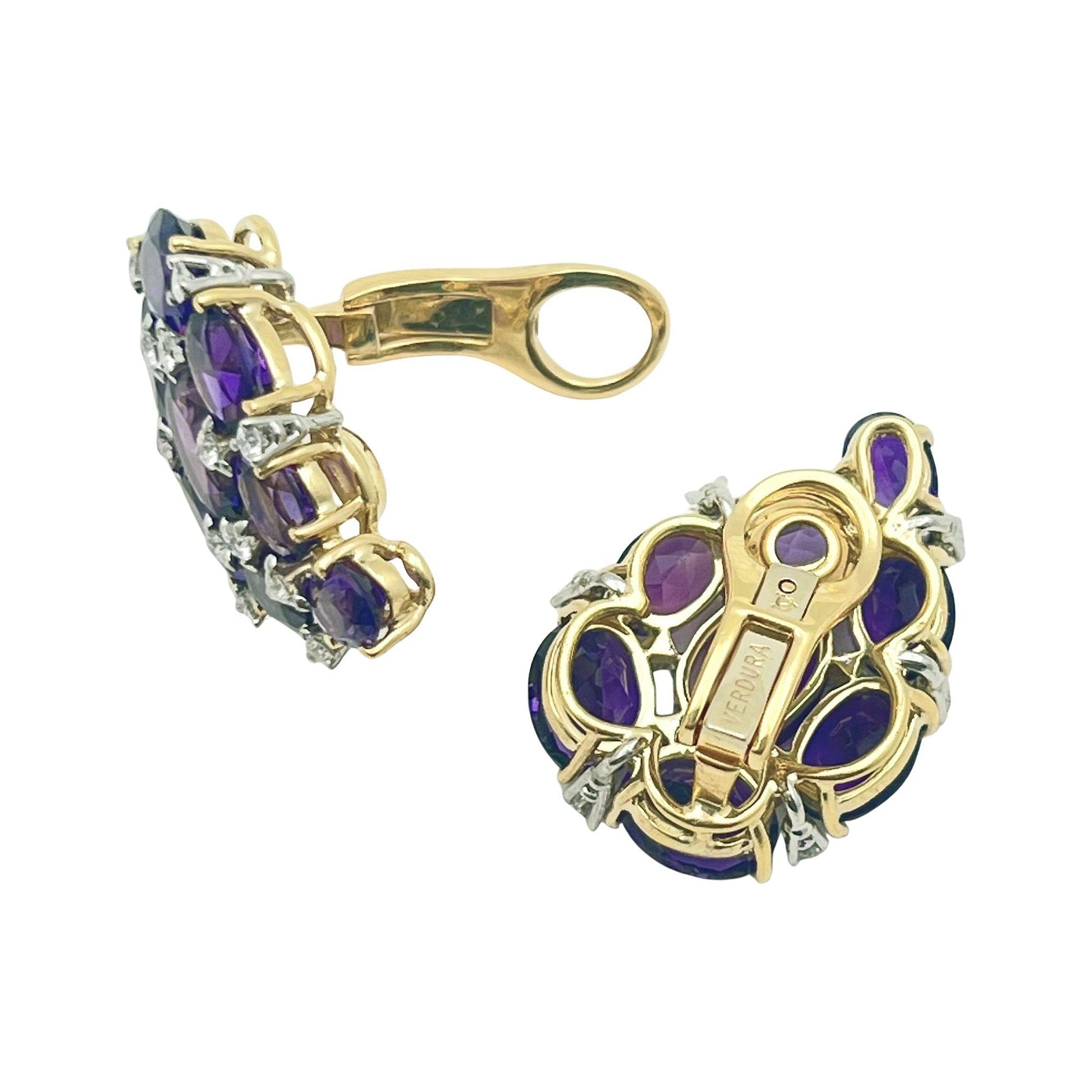 Verdura - Estate 18k Yellow Gold Amethyst Diamond Paisley Earrings