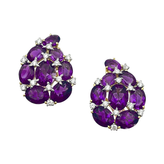 Verdura - Estate 18k Yellow Gold Amethyst Diamond Paisley Earrings