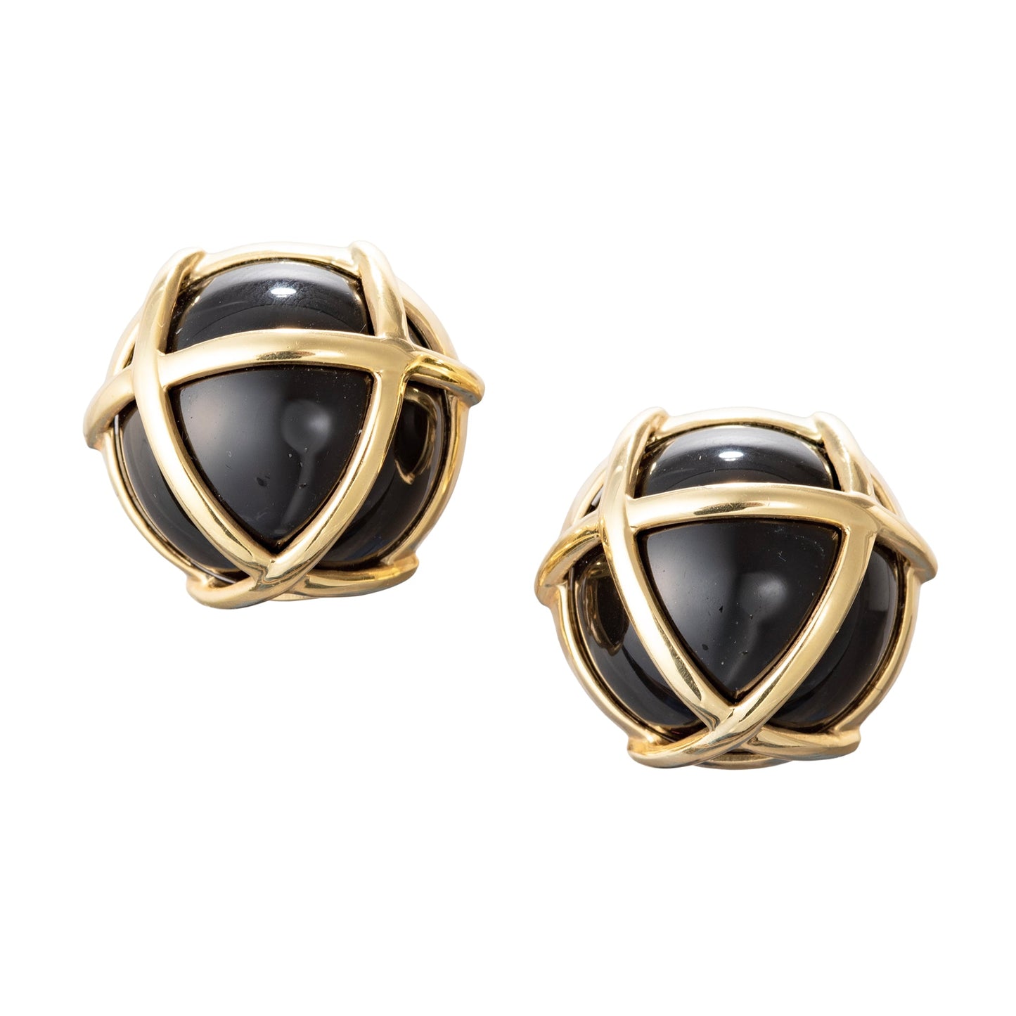 Verdura - Estate 18k Yellow Gold Black Jade Caged Dome Earrings