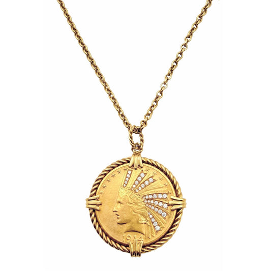 Verdura - Estate 18k Yellow Gold Diamond "10 Buck" Coin Pendant