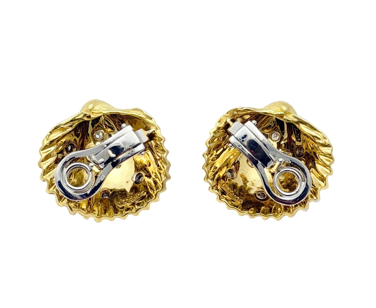 Verdura - Estate 18k Yellow Gold Diamond Shell Earrings