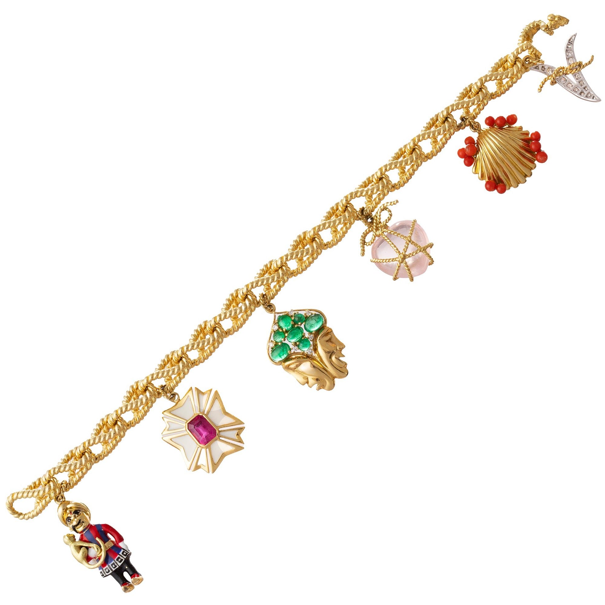 Verdura - Estate 18k Yellow Gold Icon Charm Bracelet