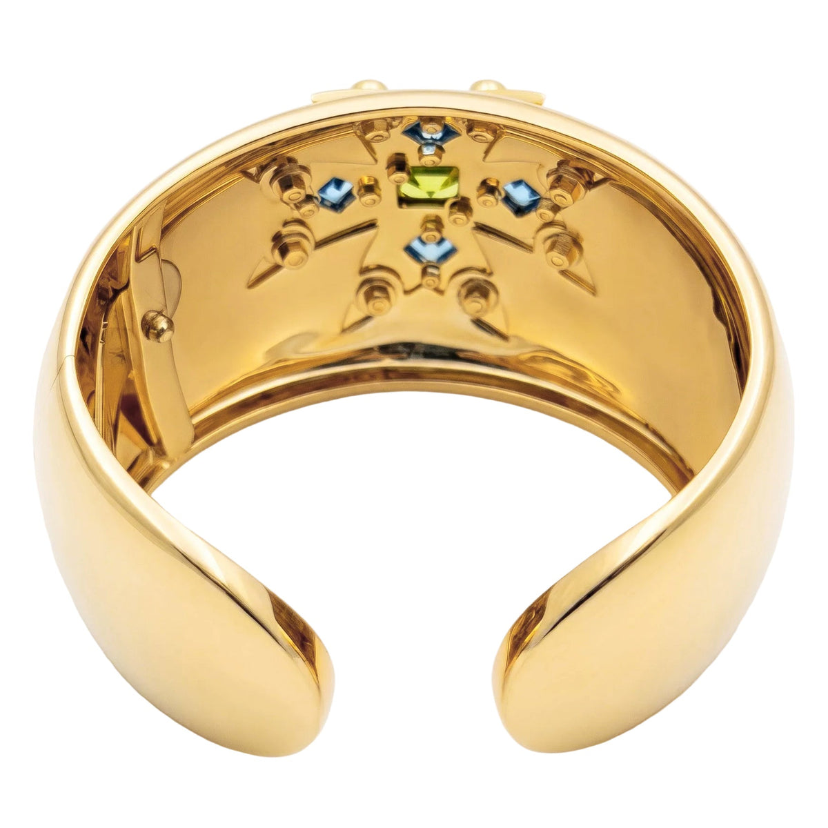 Verdura - Estate 18k Yellow Gold Peridot Blue Topaz Maltese Cross Cuff Bracelet
