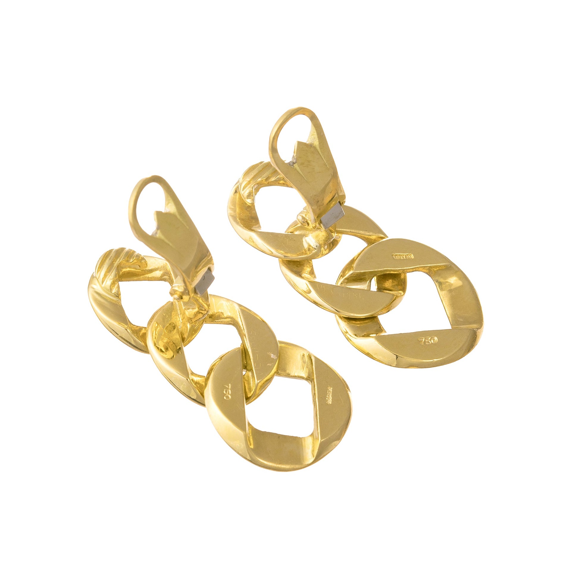 Verdura - Estate 18k Yellow Gold Piccolo Curb - Link Drop Earrings