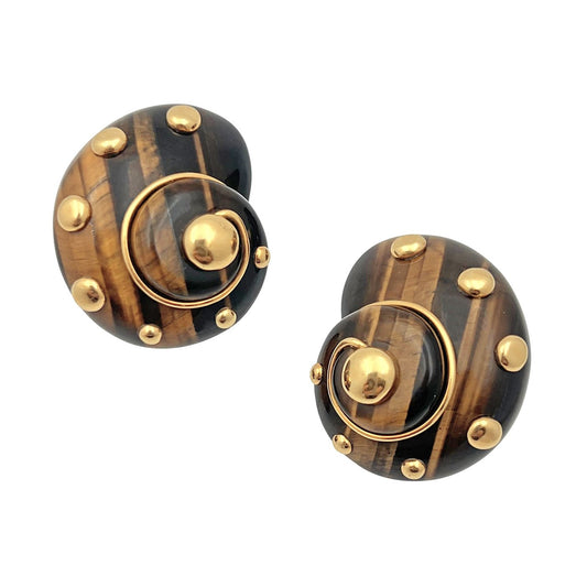 Verdura - Estate 18k Yellow Gold Tiger Eye Shell Earrings