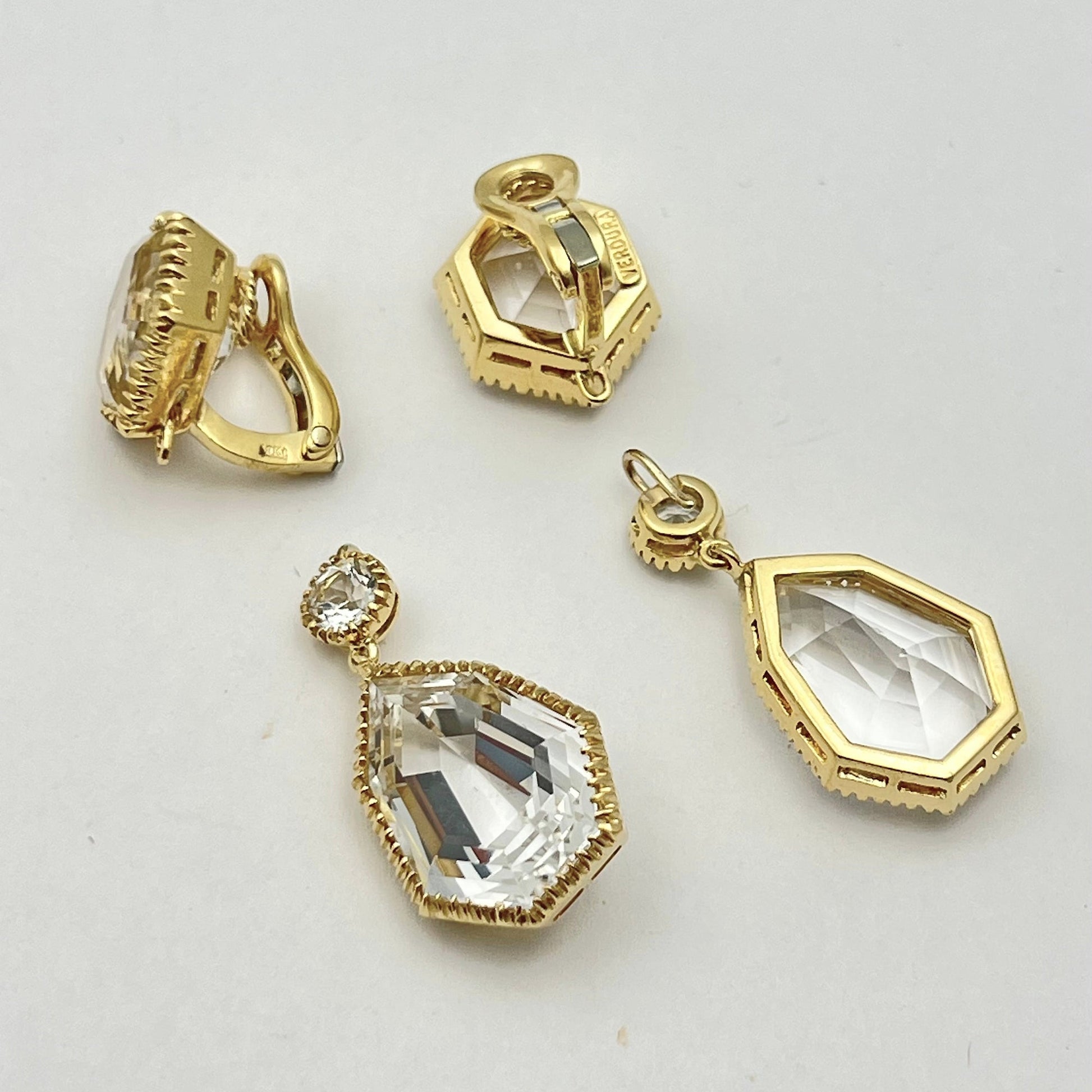 Verdura - Estate 18k Yellow Gold White Topaz Byzantine Earrings