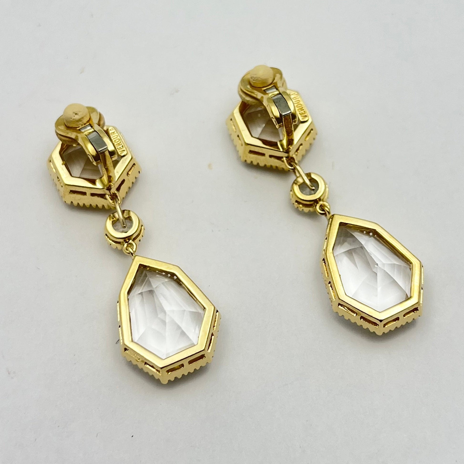 Verdura - Estate 18k Yellow Gold White Topaz Byzantine Earrings