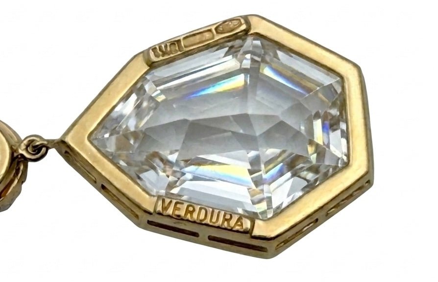 Verdura - Estate 18k Yellow Gold White Topaz Byzantine Pendant Earrings