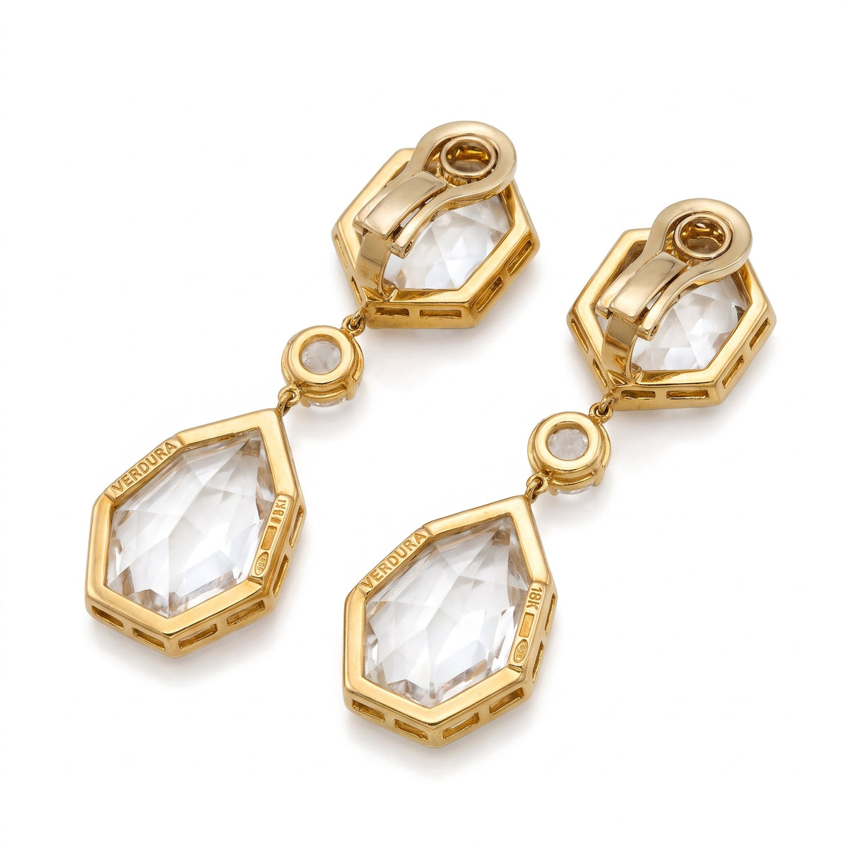 Verdura - Estate 18k Yellow Gold White Topaz Byzantine Pendant Earrings