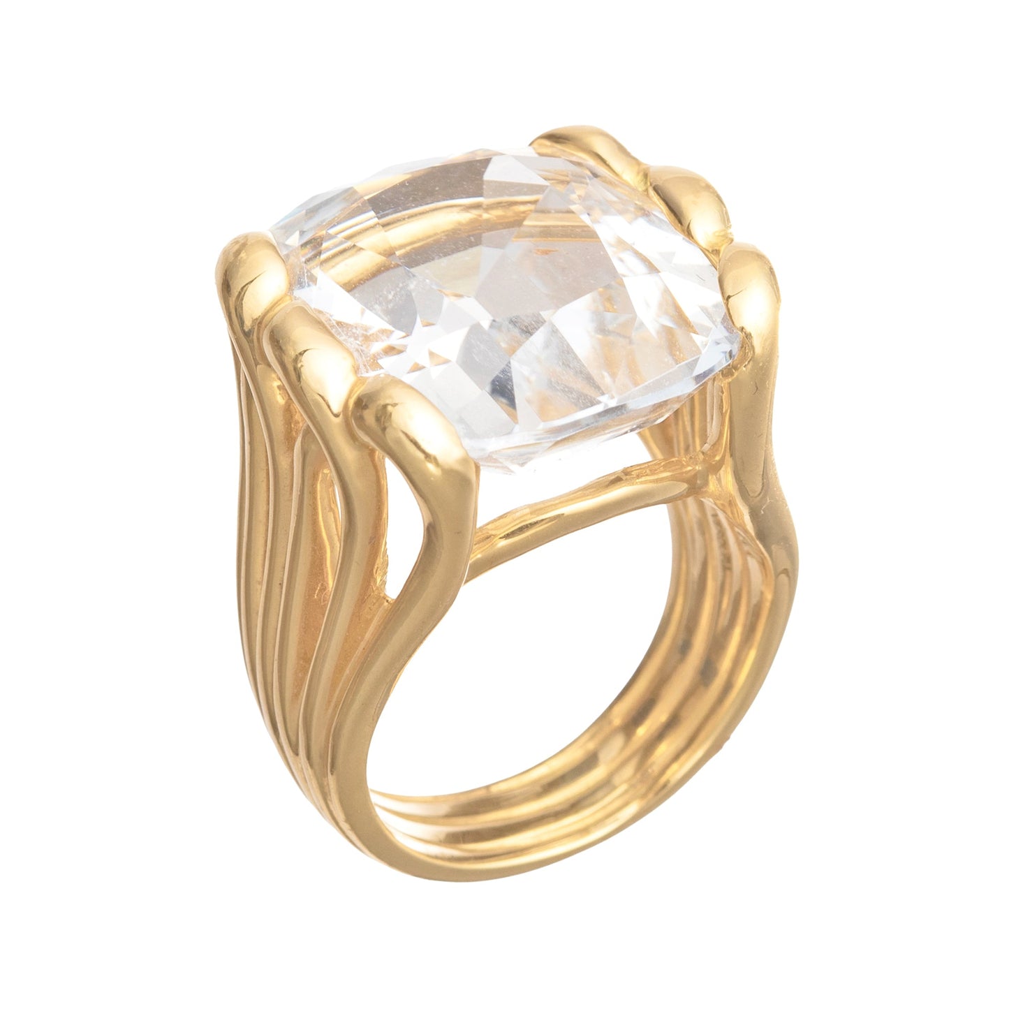 Verdura - Estate 18k Yellow Gold White Topaz Whisk Ring