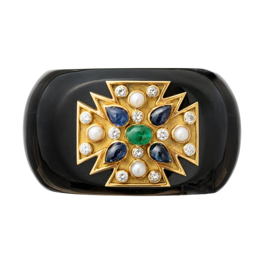 Verdura - Estate Gem - Set Black Jade Maltese Cross Cuff Bracelet