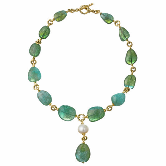 Verdura - Estate Green Tourmaline South Sea Pearl Y Necklace