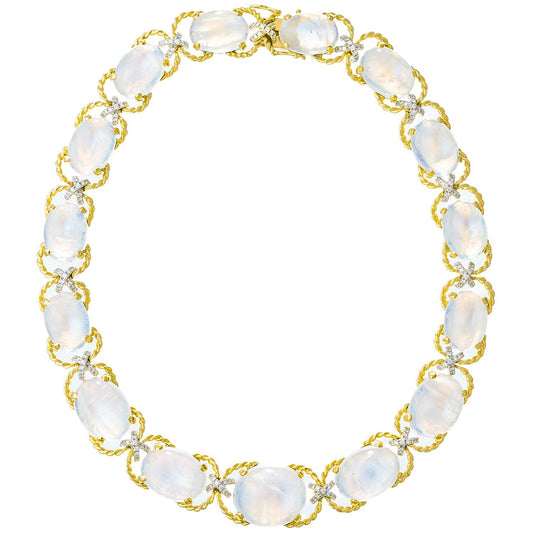 Verdura - Estate Moonstone Diamond Pebble Necklace