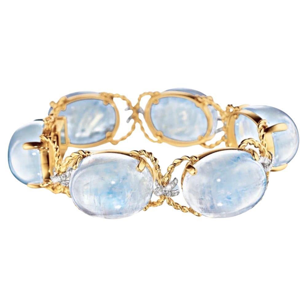 Verdura - Estate Rainbow Moonstone Diamond Pebble Bracelet