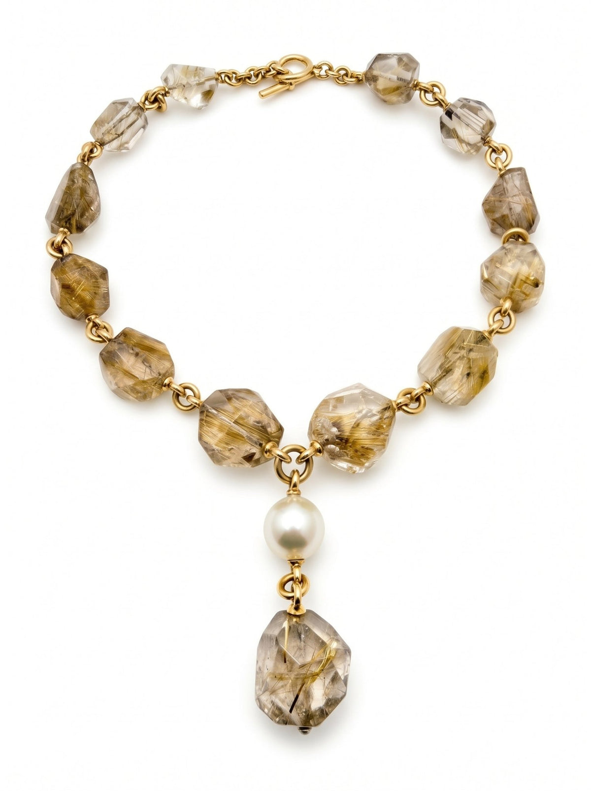 Verdura - Estate Rutilated Quartz South Sea Pearl 'Y' Drop Necklace