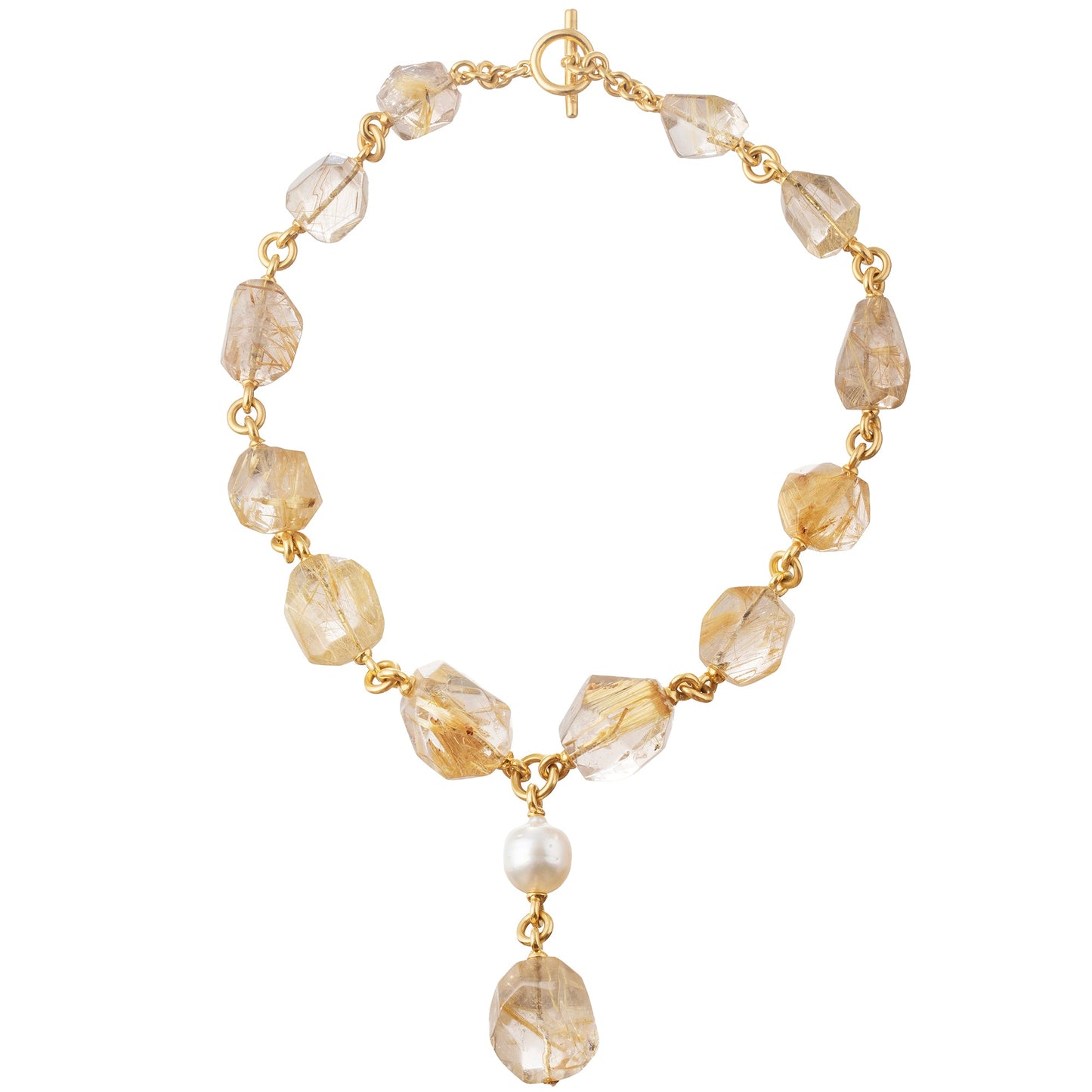 Verdura - Estate Rutilated Quartz South Sea Pearl 'Y' Drop Necklace