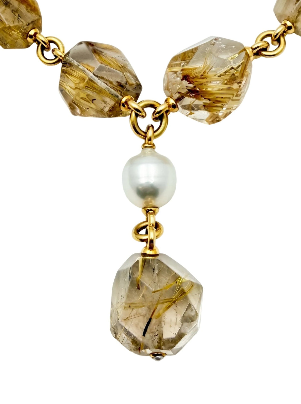 Verdura - Estate Rutilated Quartz South Sea Pearl 'Y' Drop Necklace