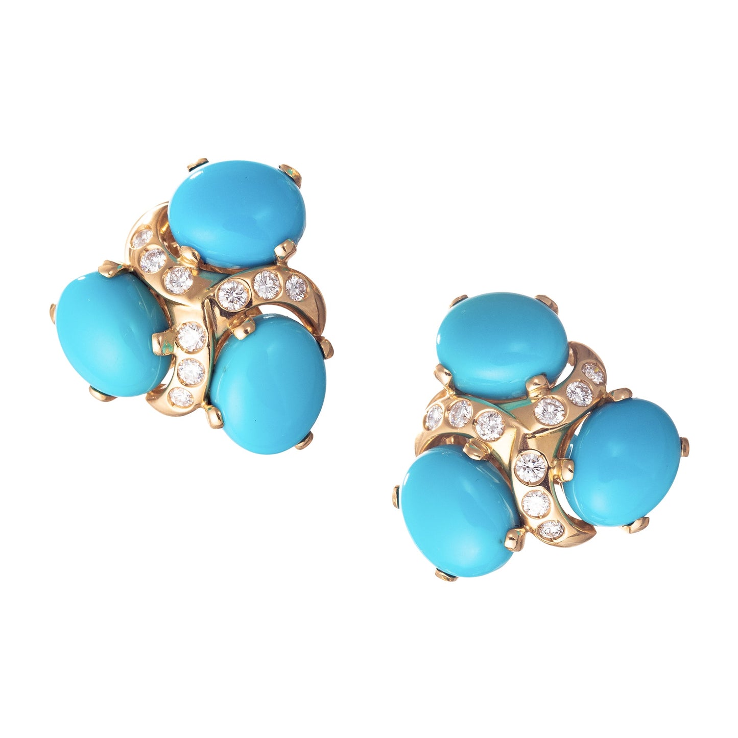 Verdura - Estate Turquoise Diamond Three Stone Earrings