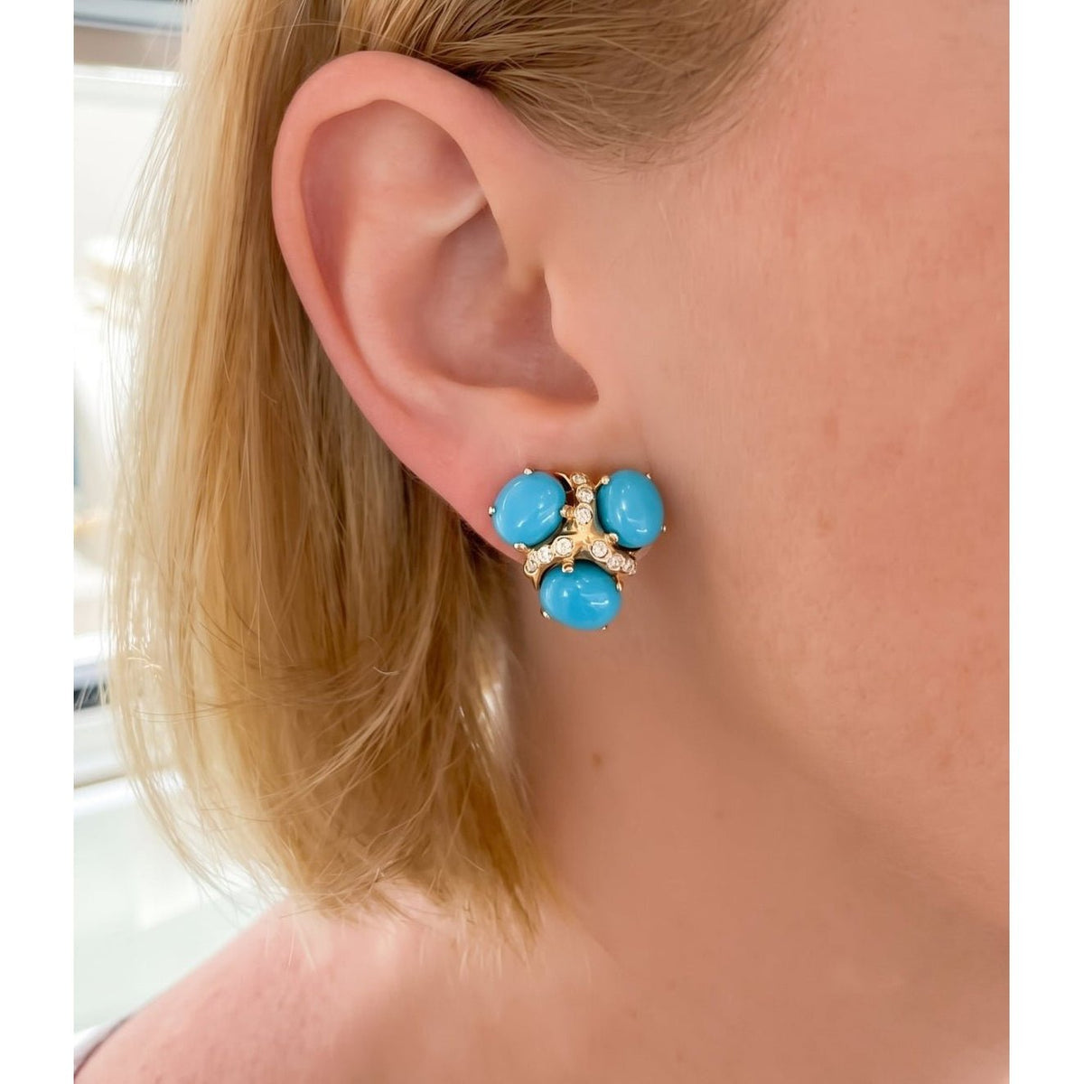 Verdura - Estate Turquoise Diamond Three Stone Earrings
