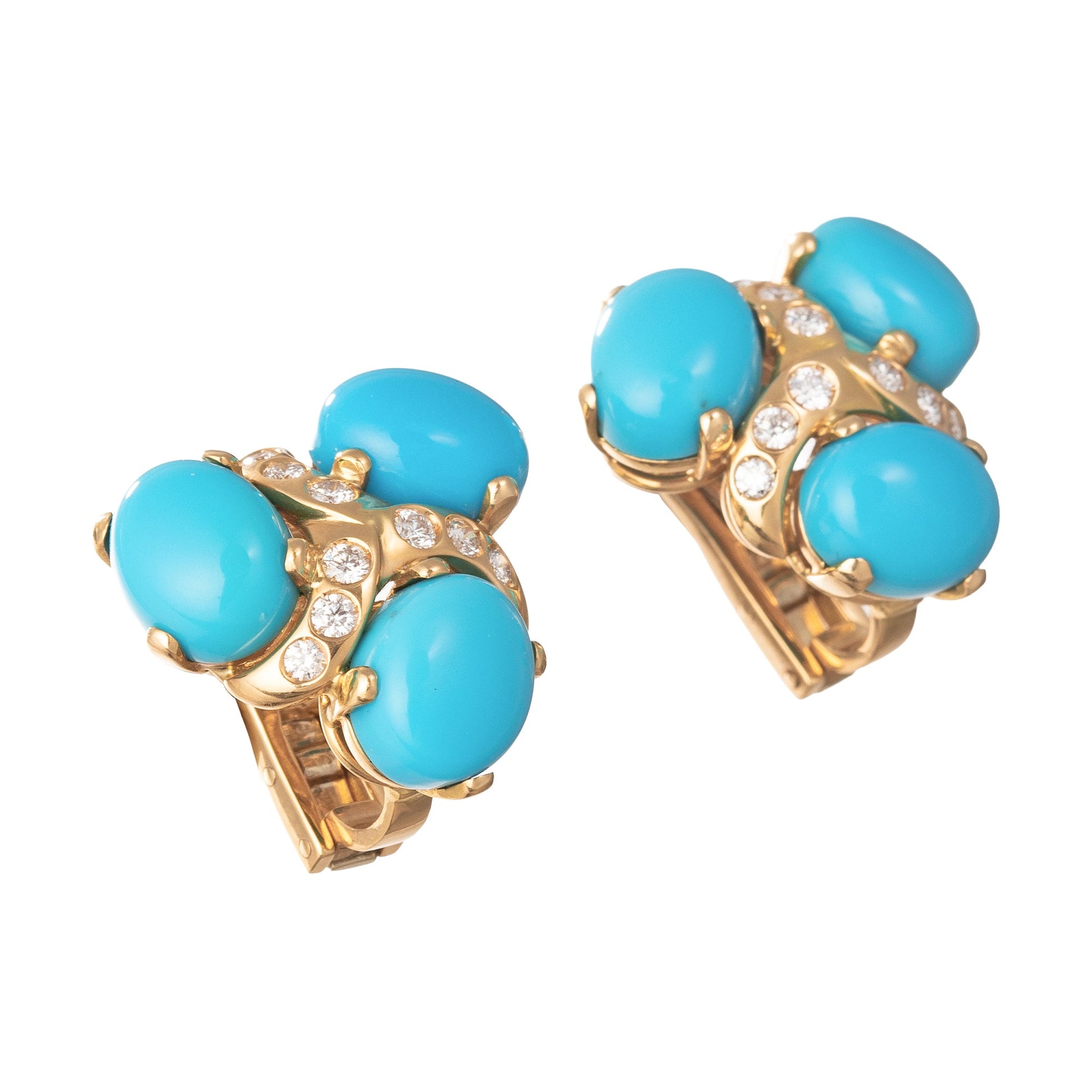 Verdura - Estate Turquoise Diamond Three Stone Earrings