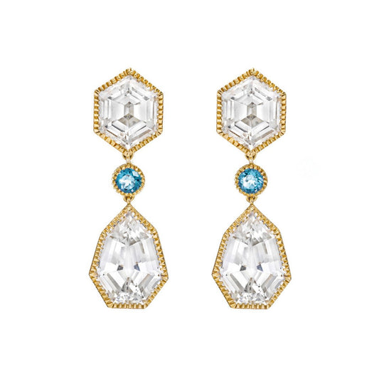Verdura - Estate White & Blue Topaz Byzantine Pendant Earrings