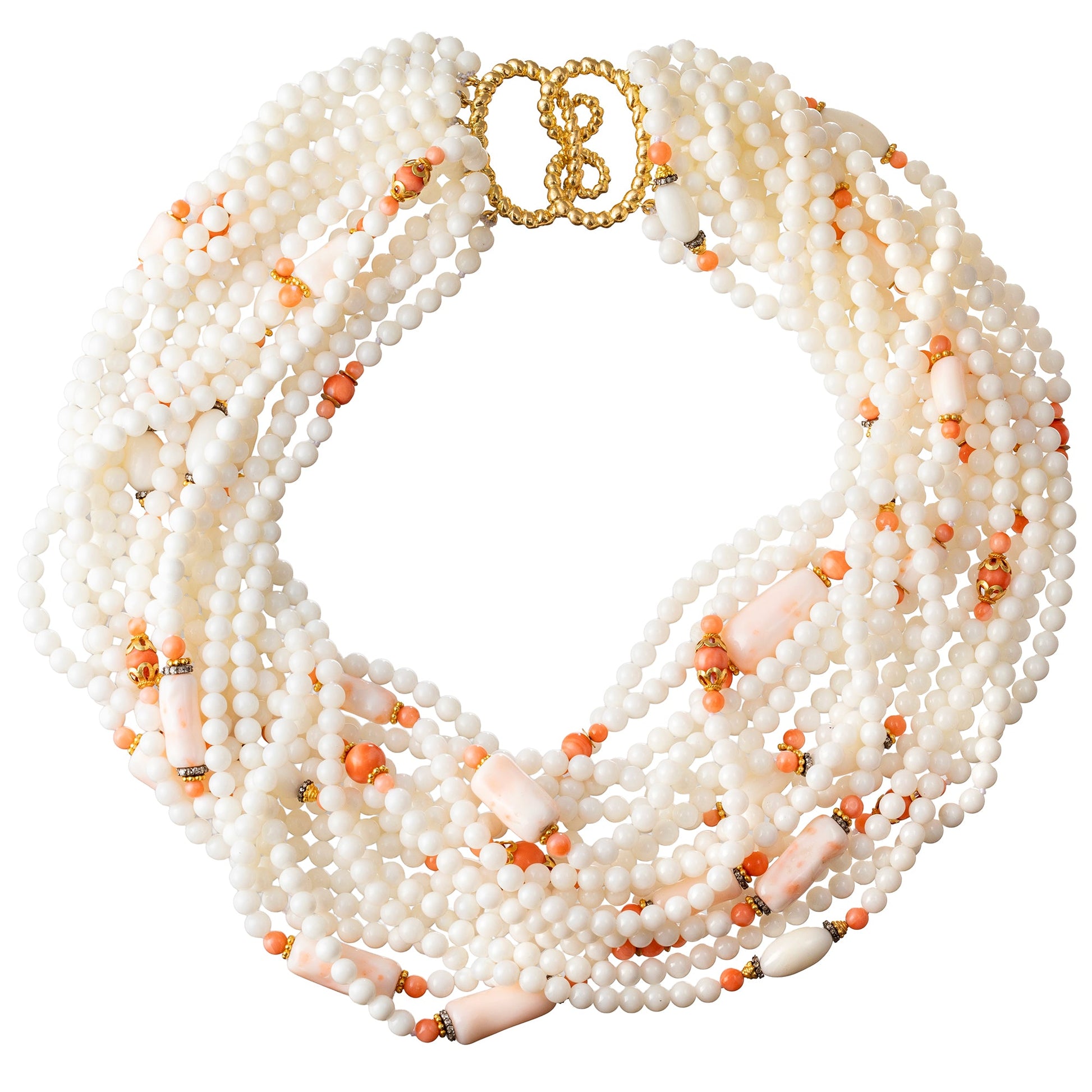 Verdura - Estate White & Pink Coral Bead Torsade Necklace
