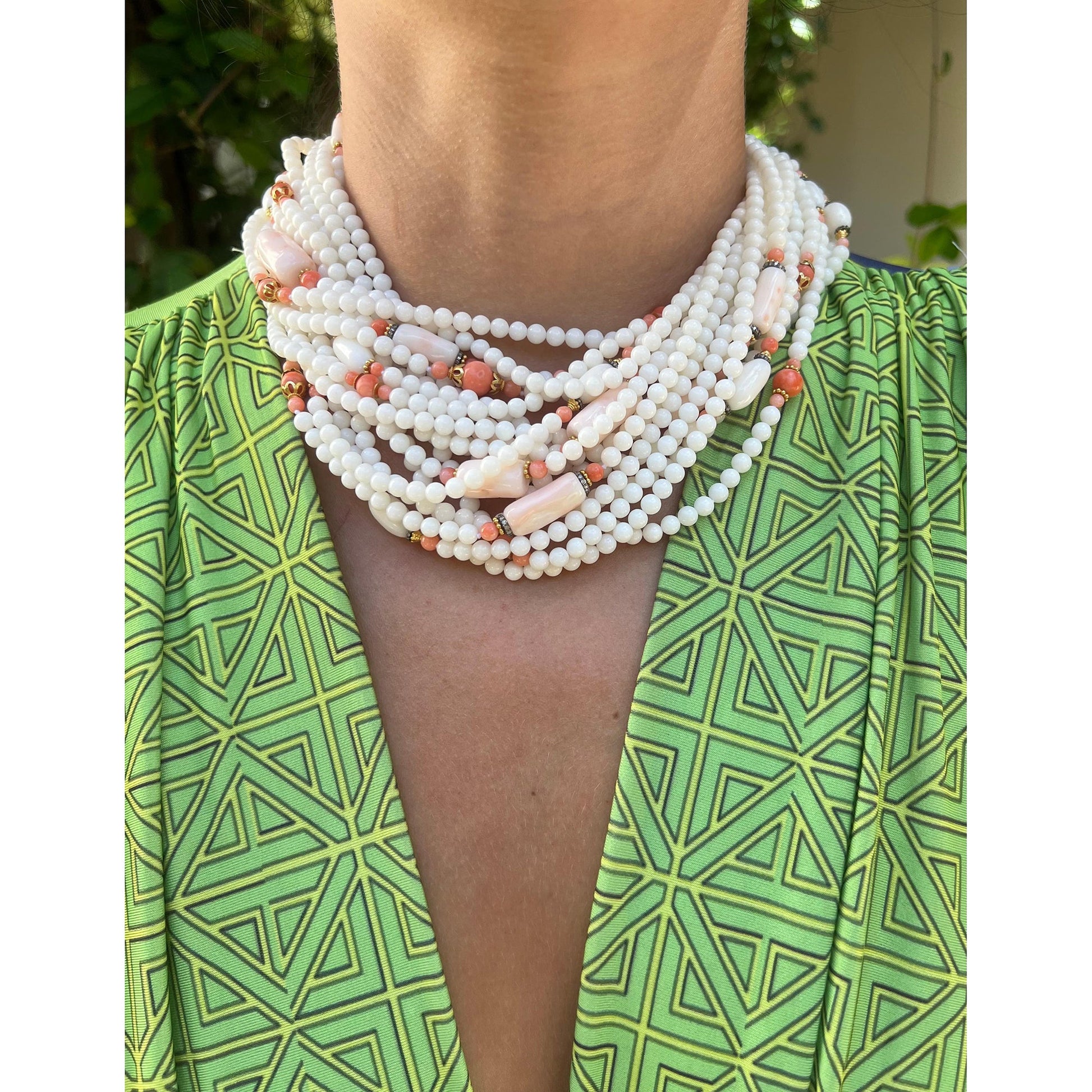 Verdura - Estate White & Pink Coral Bead Torsade Necklace