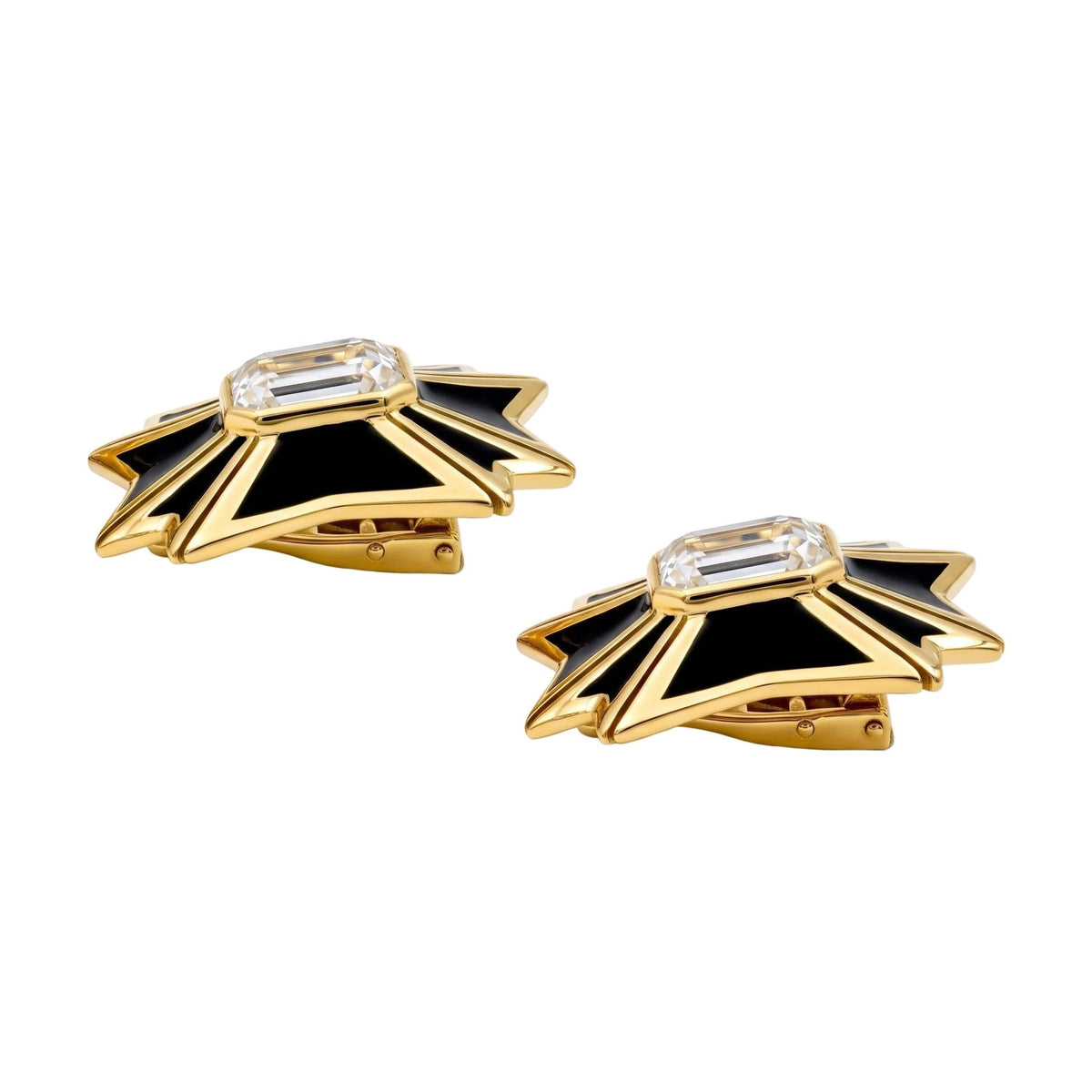 Verdura - Estate White Topaz Black Enamel Maltese Cross Earrings