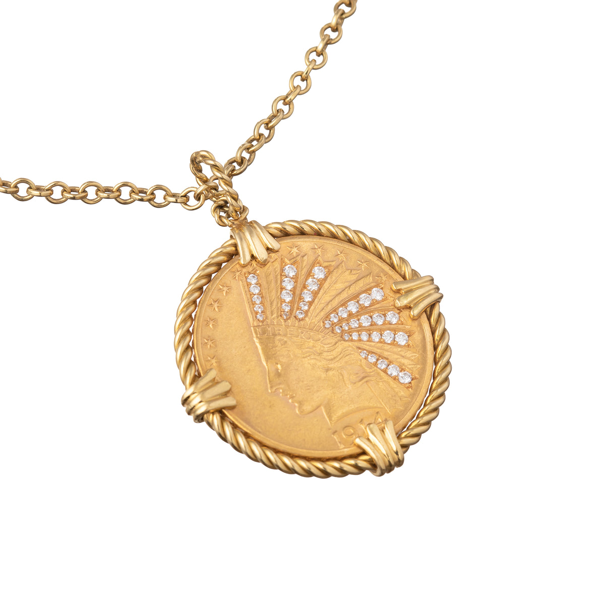 Estate 18k Yellow Gold Diamond "10 Buck" Coin Pendant
