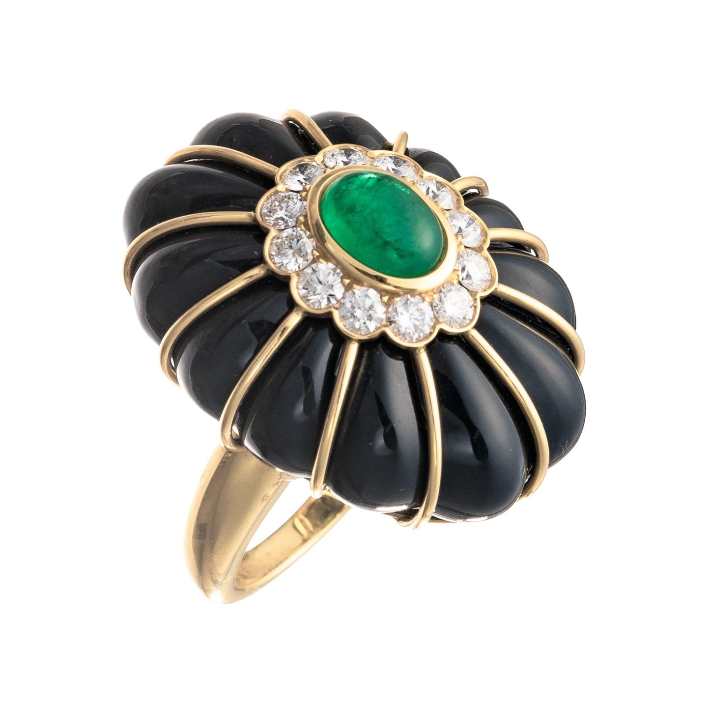 Veschetti - 18k Yellow Gold Emerald Diamond Black Onyx Bon Bon Ring