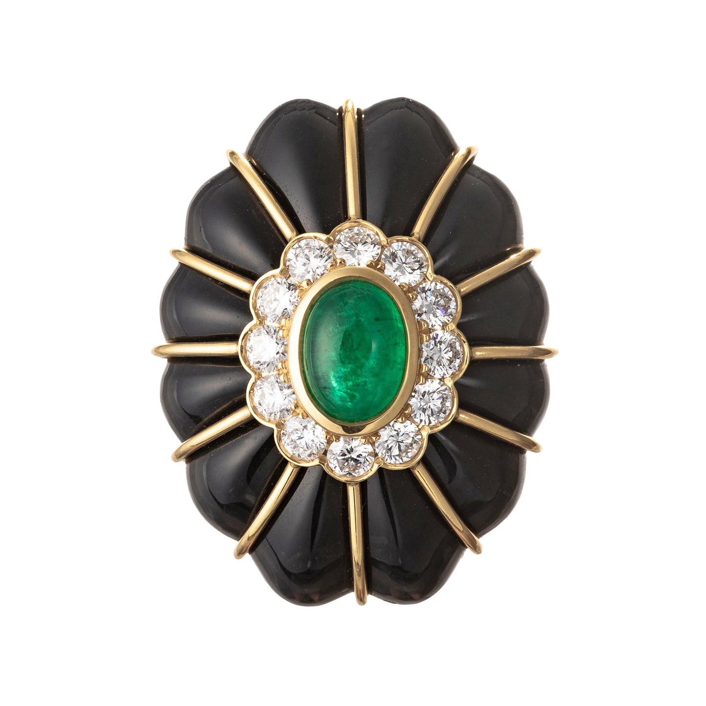 Veschetti - 18k Yellow Gold Emerald Diamond Black Onyx Bon Bon Ring