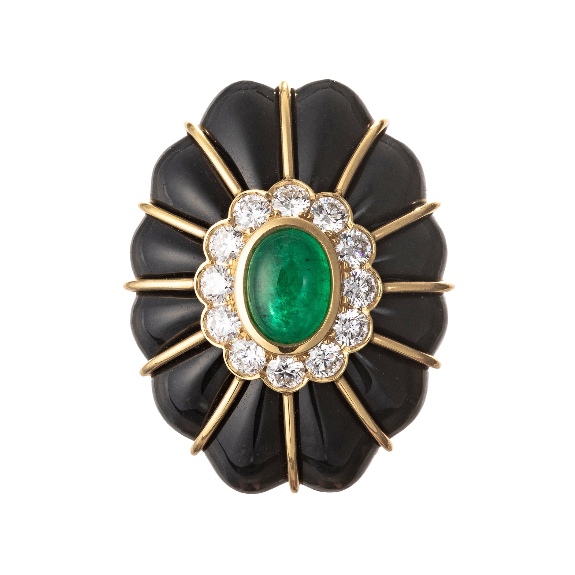 Veschetti - 18k Yellow Gold Emerald Diamond Black Onyx Bon Bon Ring