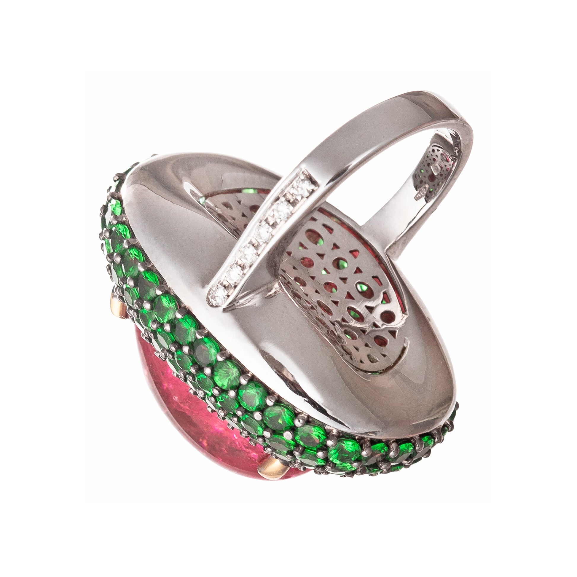 Veschetti - Pink Tourmaline Tsavorite Diamond Cocktail Ring