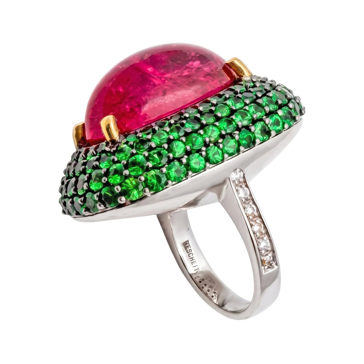 Veschetti - Pink Tourmaline Tsavorite Diamond Cocktail Ring