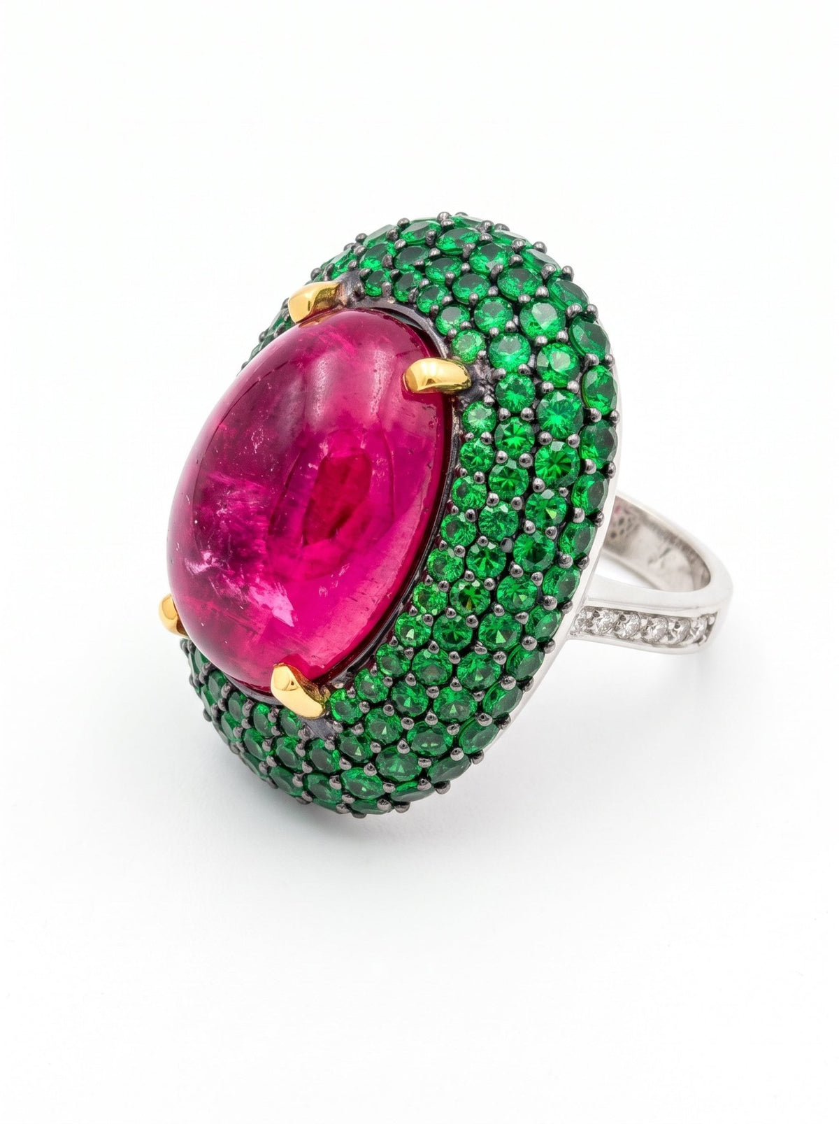 Veschetti - Pink Tourmaline Tsavorite Diamond Cocktail Ring