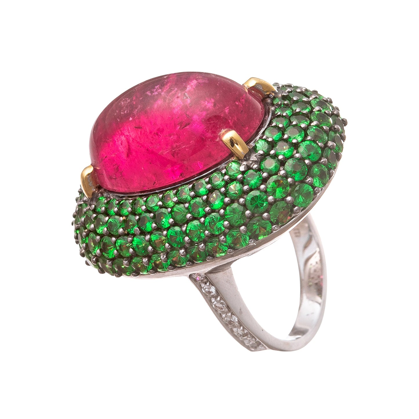 Veschetti - Pink Tourmaline Tsavorite Diamond Cocktail Ring