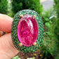 Veschetti - Pink Tourmaline Tsavorite Diamond Cocktail Ring