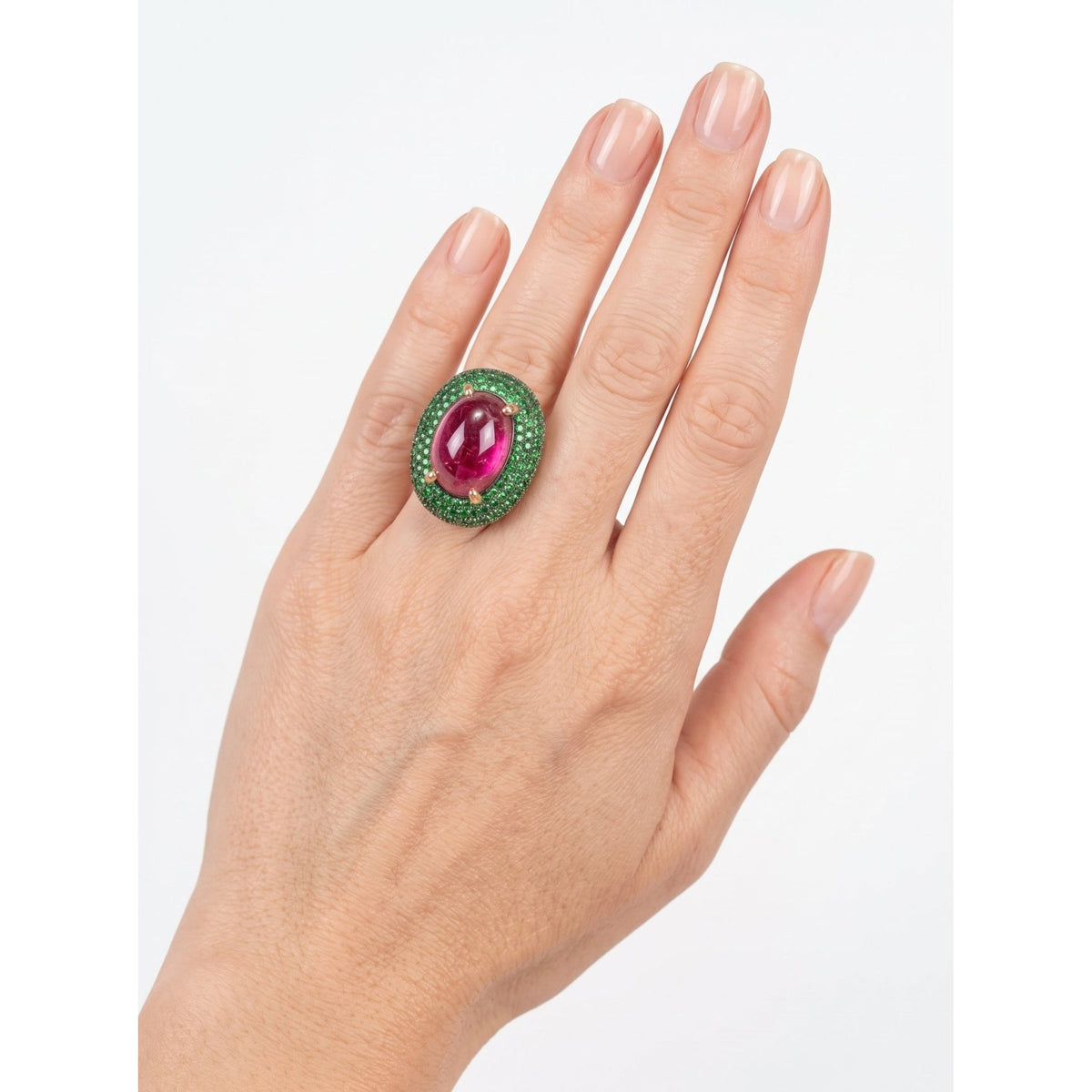 Veschetti - Pink Tourmaline Tsavorite Diamond Cocktail Ring