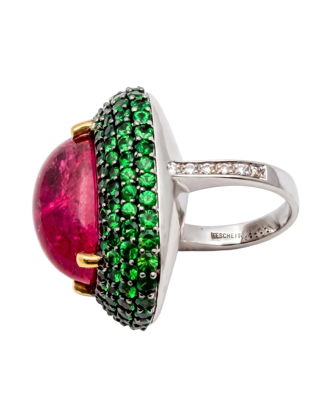 Veschetti - Pink Tourmaline Tsavorite Diamond Cocktail Ring