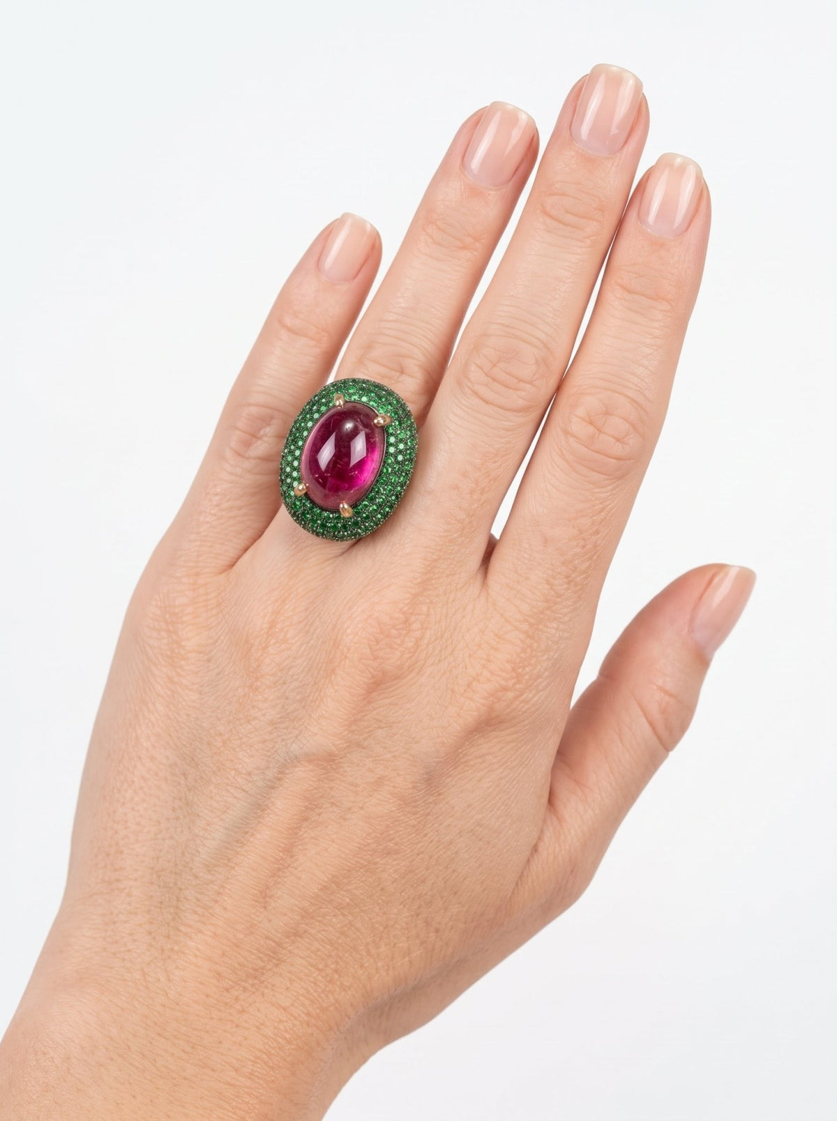 Veschetti - Pink Tourmaline Tsavorite Diamond Cocktail Ring