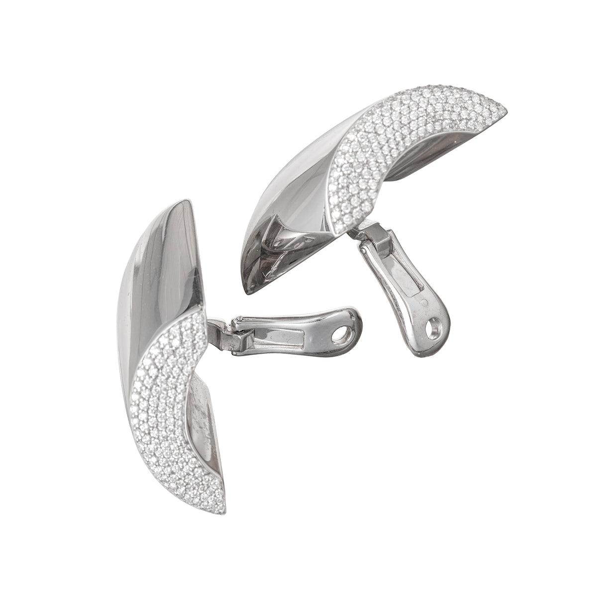 Estate 18k White Gold Diamond Vague Earrings