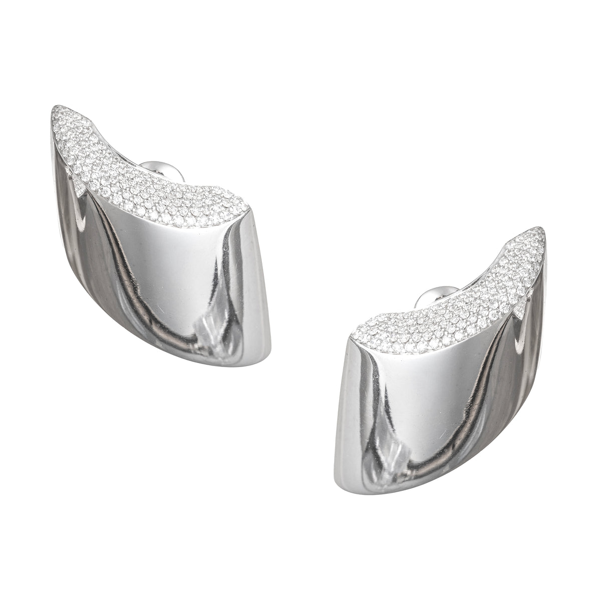 Estate 18k White Gold Diamond Vague Earrings