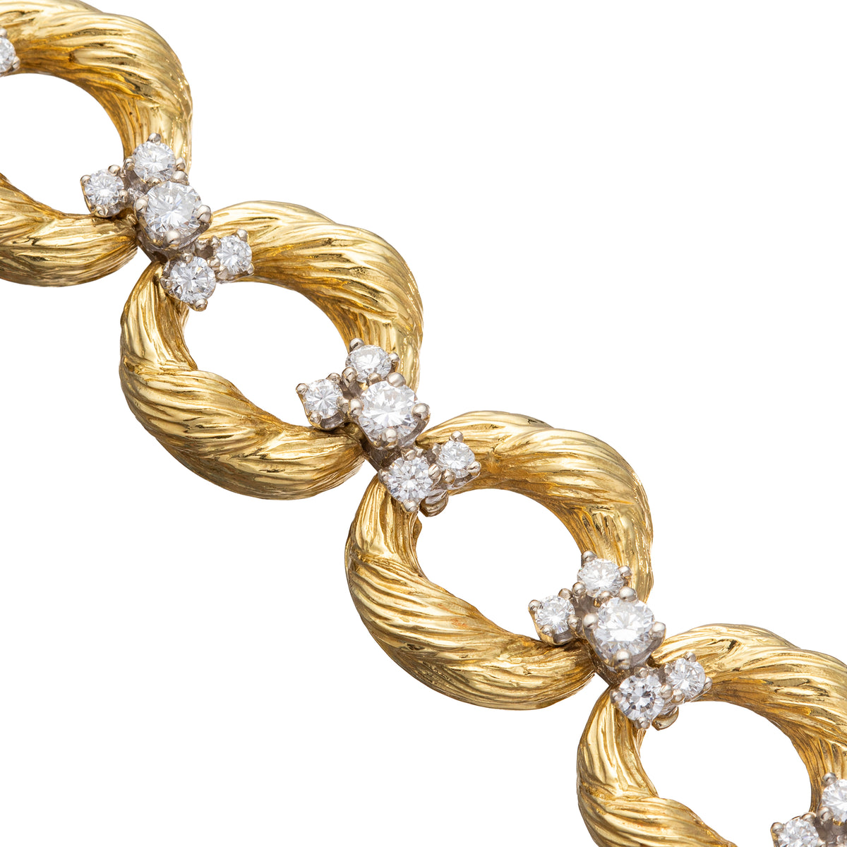 Vintage 18k Yellow Gold Diamond Circular Link Bracelet